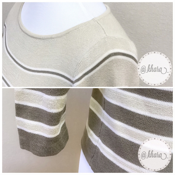 Beige Striped 3/4 Sleeve Lightweight Stretch-Knit - Picture 5 of 8